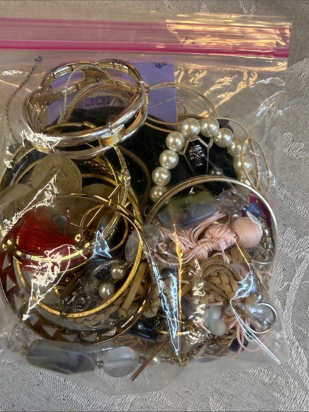 Mixed Gold and Pearl Women's Bracelet & Bangle Set - Pink Accents